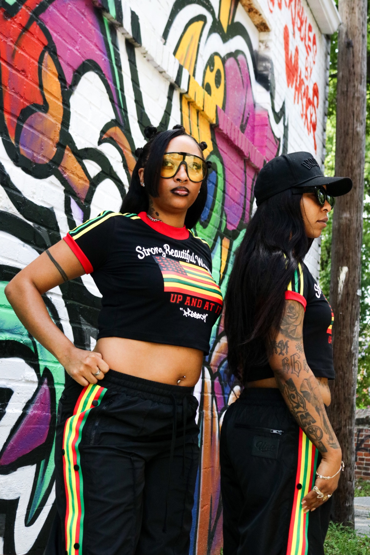 Freedom crop tee with rasta stripe track pants